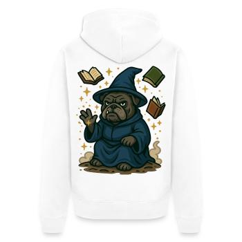 Bulldog Wizard Casting Magic Fantasy Cartoon - Unisex Premium Organic Zip Hoodie - white - Back - Thijin (182cm)