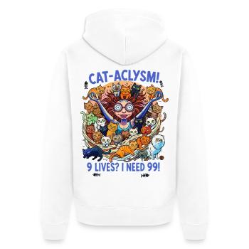 Crazy Cats Woman - CAT-ACLYSM! - Unisex Premium Organic Zip Hoodie - white - Back - Thijin (182cm)