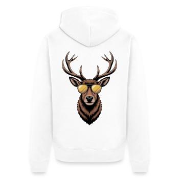 Hirsch mit Geweih und Sonnenbrille - Unisex Premium Bio Zip Hoodie - Weiß - Hinten - Thijin (182cm)