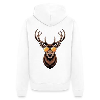 Hirsch mit Geweih und Sonnenbrille - Unisex Premium Bio Zip Hoodie - Weiß - Hinten - Thijin (182cm)