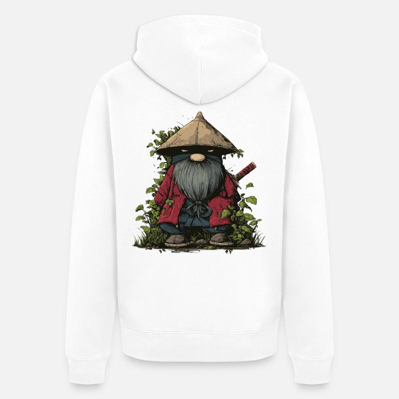 Drôle ninja nain de jardin avec épée - Veste à capuche bio Premium Unisexe - blanc