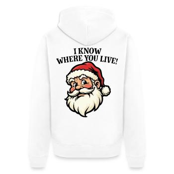 Je sais où tu habites - Père Noël - Veste à capuche bio Premium Unisexe - blanc - Dos - Thijin (182cm)