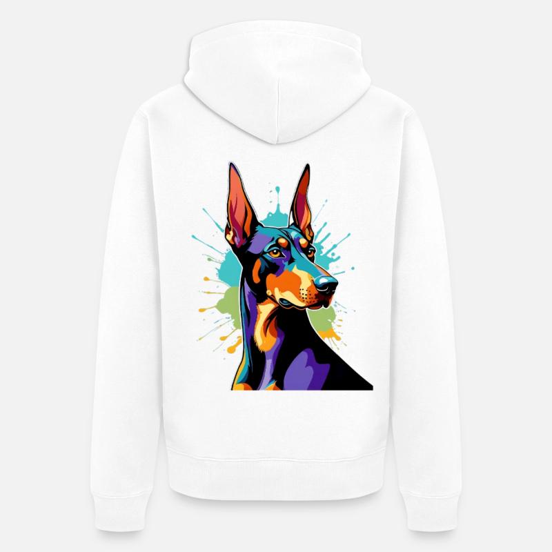 Explosion de couleurs Doberman - Veste à capuche bio Premium Unisexe - blanc