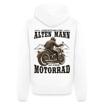 Retired Biker Old Man On Motorcycle Retirement - Unisex Premium Organic Zip Hoodie - white - Back - Thijin (182cm)