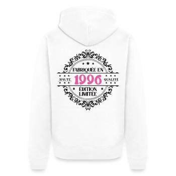 Fabriquée en 1996 Anniversaire Fille Femme Cadeau - Veste à capuche bio Premium Unisexe - blanc - Dos - Thijin (182cm)
