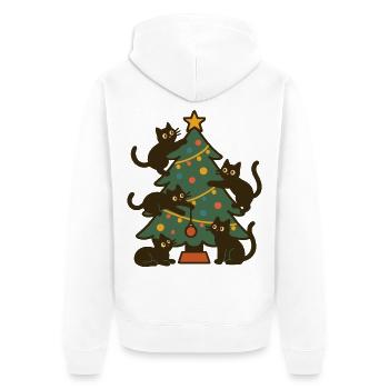 Weihnachtskatzen rund um das Weihnachtsbaumfest - Unisex Premium Bio Zip Hoodie - Weiß - Hinten - Thijin (182cm)