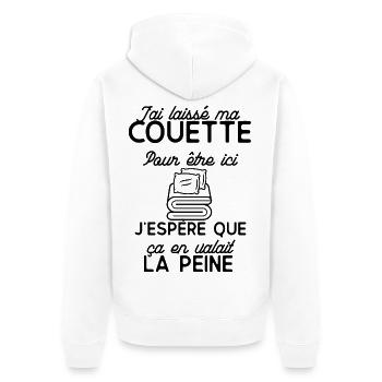 HUMOR QUILT SLEEPING LAZINESS - Unisex Premium Organic Zip Hoodie - white - Back - Thijin (182cm)