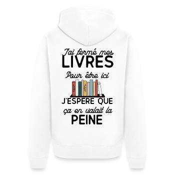 Pastellfarbenes Bücherregal - Unisex Premium Bio Zip Hoodie - Weiß - Hinten - Thijin (182cm)