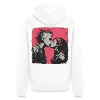 Punk Love – Kussmoment im Rebel Style - Unisex Premium Bio Zip Hoodie - Weiß - Hinten - Thijin (182cm)