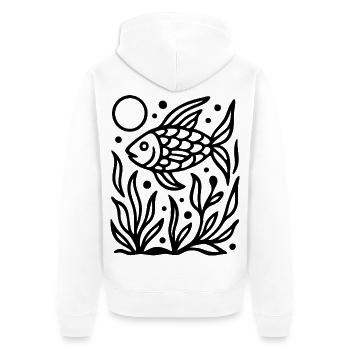 Minimal Line Art Fisch Ozean Natur Design - Unisex Premium Bio Zip Hoodie - Weiß - Hinten - Thijin (182cm)