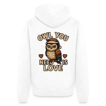 Owl You Need Is Love Weihnachtseule - Unisex Premium Bio Zip Hoodie - Weiß - Hinten - Thijin (182cm)