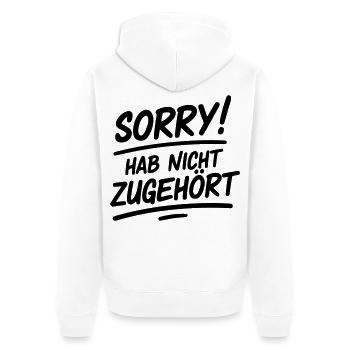 Sorry hab nicht zugehört - Unisex Premium Bio Zip Hoodie - Weiß - Hinten - Thijin (182cm)