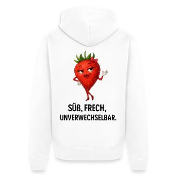 Erdbeere Dame Frech Charmant karikatur  - Unisex Premium Bio Zip Hoodie - Weiß - Hinten - Thijin (182cm)