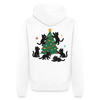 Chats de Noël amusants avec sapin de Noël décoré - Veste à capuche bio Premium Unisexe - blanc - Dos - Thijin (182cm)