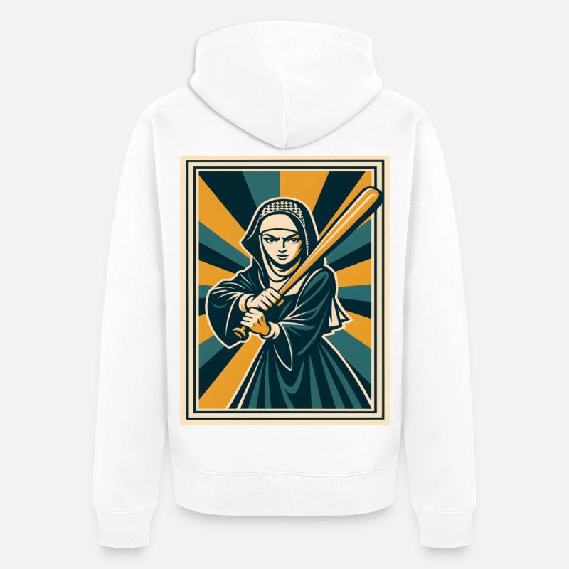 Nonne avec une batte de baseball - Veste à capuche bio Premium Unisexe - blanc