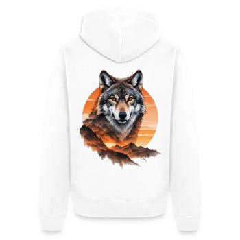 Wolf im Abendrot über Bergen - Unisex Premium Bio Zip Hoodie - Weiß - Hinten - Thijin (182cm)