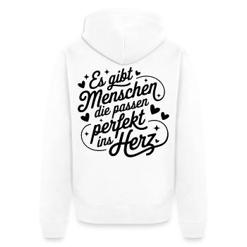 Es gibt Menschen die passen perfekt ins Herz - Unisex Premium Bio Zip Hoodie - Weiß - Hinten - Thijin (182cm)