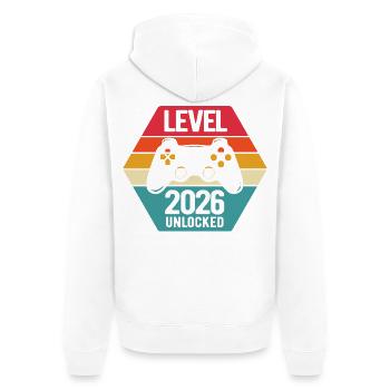 Bonne Année | Niveau 2026 débloqué | Joueur - Veste à capuche bio Premium Unisexe - blanc - Dos - Thijin (182cm)