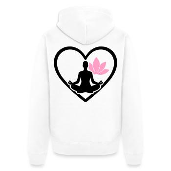 Damen Yoga Herz Silhouette Lotus Wellness - Unisex Premium Bio Zip Hoodie - Weiß - Hinten - Thijin (182cm)