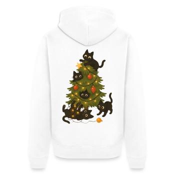 Lustige Katzen, die um den Weihnachtsbaum spielen - Unisex Premium Bio Zip Hoodie - Weiß - Hinten - Thijin (182cm)