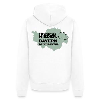 Niederbayern | FREYUNG-GRAFENAU - Unisex Premium Bio Zip Hoodie - Weiß - Hinten - Thijin (182cm)
