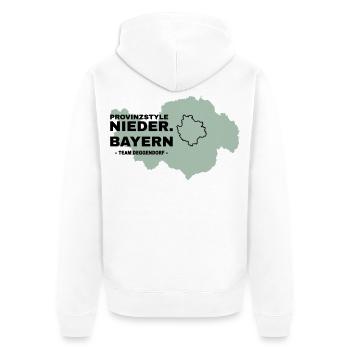 Niederbayern | DEGGENDORF - Unisex Premium Bio Zip Hoodie - Weiß - Hinten - Thijin (182cm)