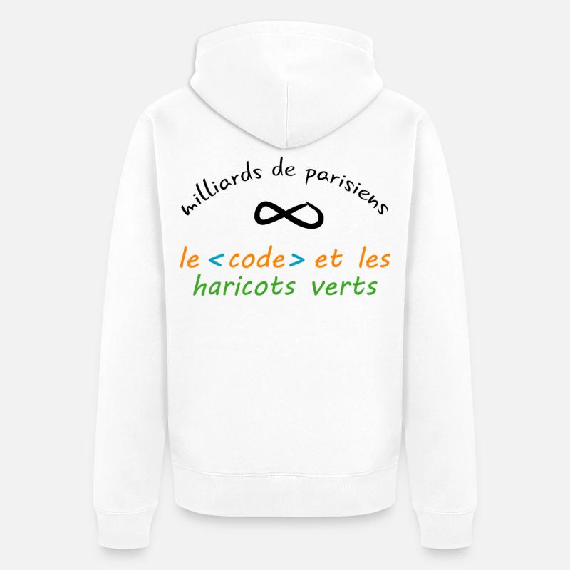 8_milliards_de_parisiens_le_code_et_les_haricot - Veste à capuche bio Premium Unisexe - blanc