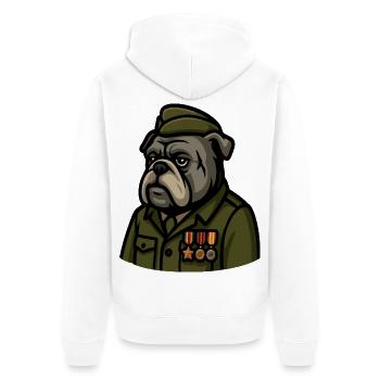 Bulldogge Veteran mit Medaillen Militär Maskottchen Kunst - Unisex Premium Bio Zip Hoodie - Weiß - Hinten - Thijin (182cm)