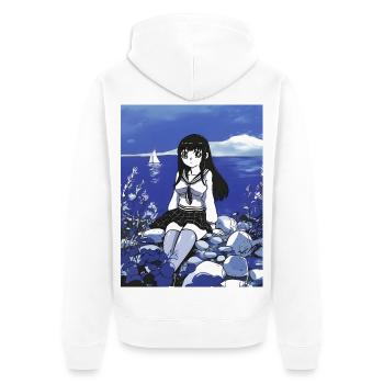 Seemann Mädchen Schulmädchen am Meeres in Blau - Unisex Premium Bio Zip Hoodie - Weiß - Hinten - Thijin (182cm)