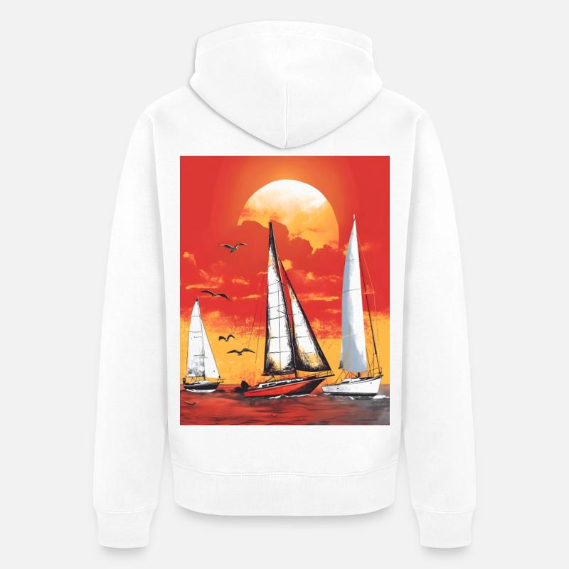 Coucher de soleil avec voilier - Veste à capuche bio Premium Unisexe - blanc