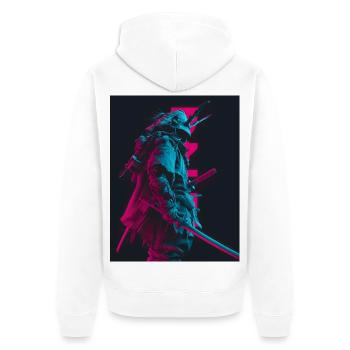 Samurai im Schatten - Unisex Premium Bio Zip Hoodie - Weiß - Hinten - Thijin (182cm)