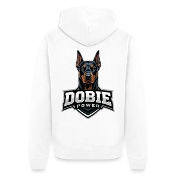 Dobie Power Doberman Motif - Unisex Premium Organic Zip Hoodie - white - Back - Thijin (182cm)