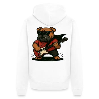 Rock Bulldog Playing Electric Guitar Cartoon Art - Unisex Premium Organic Zip Hoodie - white - Back - Thijin (182cm)
