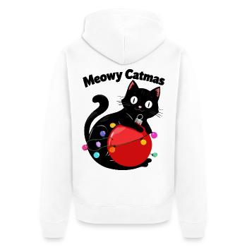 Meowy Catmas - Katze mit Weihnachtskugel - Unisex Premium Bio Zip Hoodie - Weiß - Hinten - Thijin (182cm)