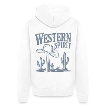 Western Spirit – Vintage Cowboy - Unisex Premium Bio Zip Hoodie - Weiß - Hinten - Thijin (182cm)