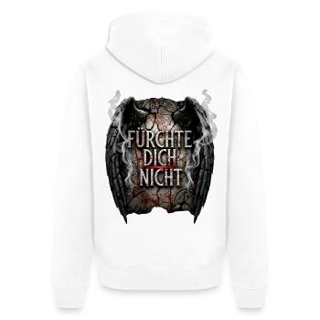 FÜRCHTE DICH NICHT Stein Engelsflügel - Unisex Premium Bio Zip Hoodie - Weiß - Hinten - Thijin (182cm)