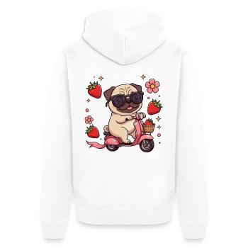 Cool Pug Scooter Fahrer Kawaii Sommerkunst - Unisex Premium Bio Zip Hoodie - Weiß - Hinten - Thijin (182cm)
