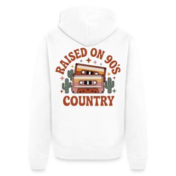 Kassetten-Hip-Hop-Tape, aufgewachsen im R&B der 90er - Unisex Premium Bio Zip Hoodie - Weiß - Hinten - Thijin (182cm)