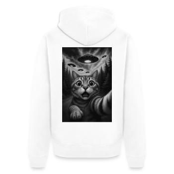 Außerirdische Katze im Wald Selfie - Unisex Premium Bio Zip Hoodie - Weiß - Hinten - Thijin (182cm)