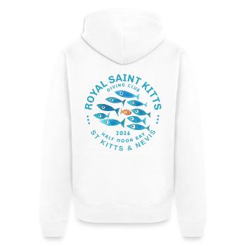 Royal Saint Kitts Tauchen 2026 - Unisex Premium Bio Zip Hoodie - Weiß - Hinten - Thijin (182cm)