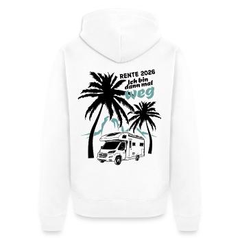 Ich bin dann mal weg | Rente 2026 - Palmen Camper - Unisex Premium Bio Zip Hoodie - Weiß - Hinten - Thijin (182cm)