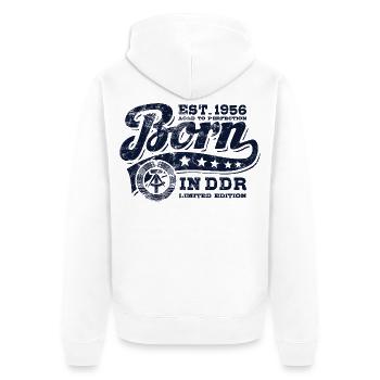 Born in DDR 1956 - Geburtstag - Ossi Geschenk - Unisex Premium Bio Zip Hoodie - Weiß - Hinten - Thijin (182cm)