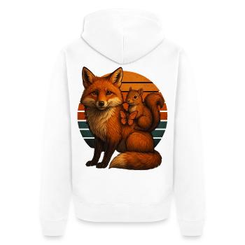 Fuchs Eichhörnchen Retro Tierfreunde - Unisex Premium Bio Zip Hoodie - Weiß - Hinten - Thijin (182cm)