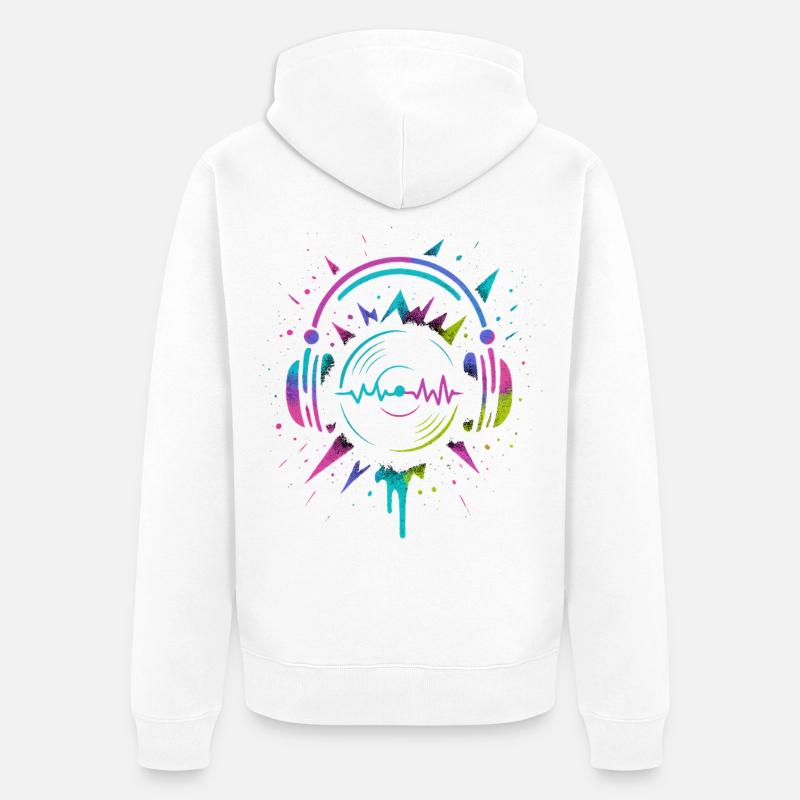 Casque néon, vinyle, son techno rave - Veste à capuche bio Premium Unisexe - blanc