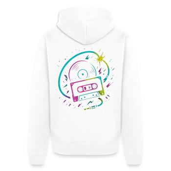 Vinyle mixtape rétro, beats néon rave - Veste à capuche bio Premium Unisexe - blanc - Dos - Thijin (182cm)