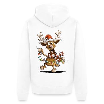 Lustiges Weihnachtsrentier Rentier Cartoon X-Mas - Unisex Premium Bio Zip Hoodie - Weiß - Hinten - Thijin (182cm)