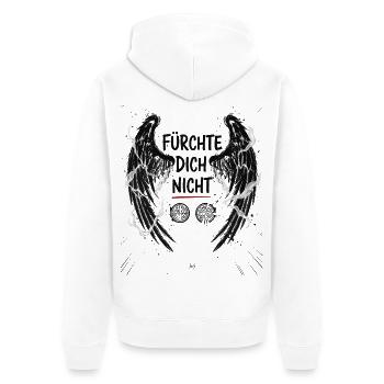 Dunkle Flügel FÜRCHTE DICH NICHT Bibel Vers - Unisex Premium Bio Zip Hoodie - Weiß - Hinten - Thijin (182cm)