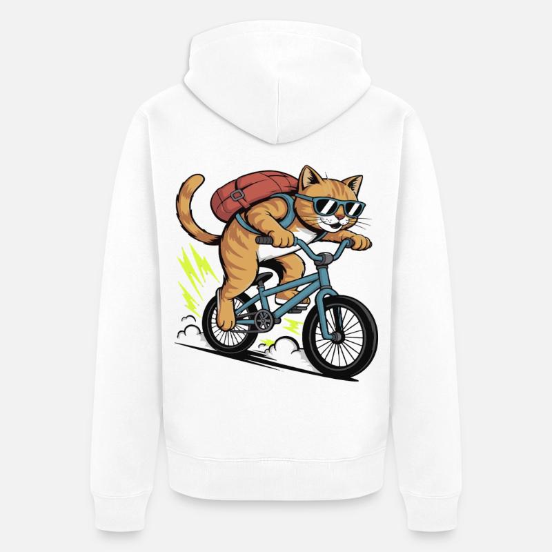 Aventure à moto cool des chats - Veste à capuche bio Premium Unisexe - blanc
