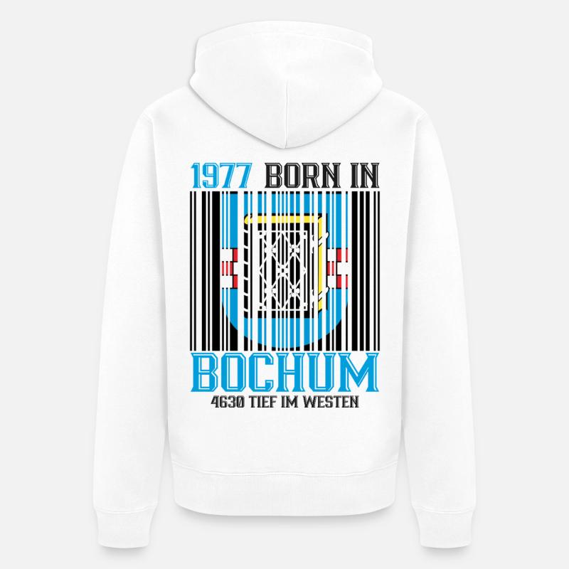 Code-barres Bouclier de Bochum 1977 - Veste à capuche bio Premium Unisexe - blanc