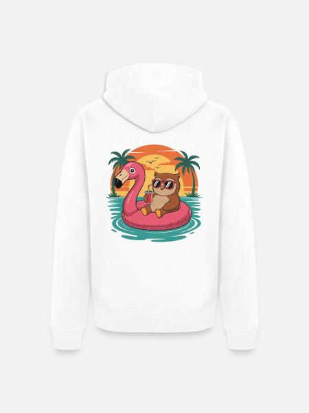 Lustiger Eulen-Tropensommer-Flamingo-Float - Unisex Premium Bio Zip Hoodie - Weiß